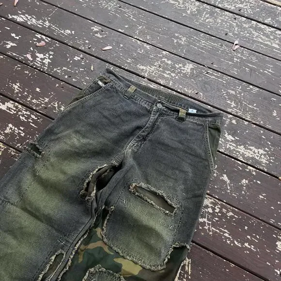 (34x32) Vintage 90s Y2K South Pole Style Camouflage Camo Patchwork Baggy Jeans - Picture 3 of 7